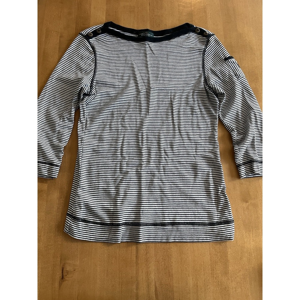 LRL Ralph Lauren Jean Co. Women's Long Sleeve Top Black Striped 3/4 Sleeve Sz M - Picture 1 of 10